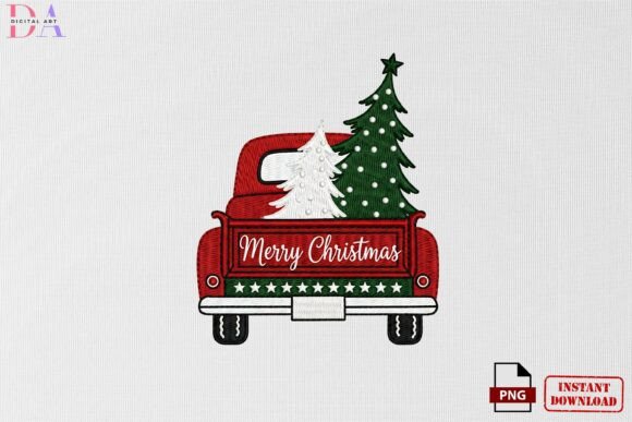 Charming Christmas Truck Tree Embroidery PNG