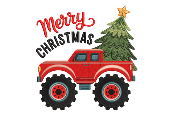 Merry Christmas Monster Truck Embroidery